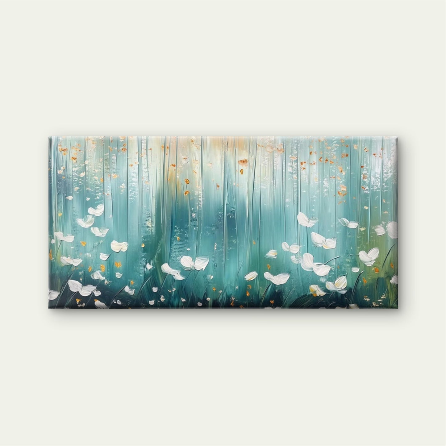 Abstract Forest White Flowers Wall Art Canvas Office Home Room Framed 120x60cm