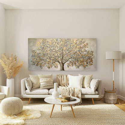 Elegant Metallic Tree Wall Art Canvas Office Home Room Framed 120x60cm - Bella Home Decor