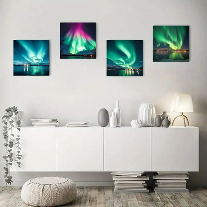 4pcs Northern Lights Aurora Borealis Wall Art Canvas Framed