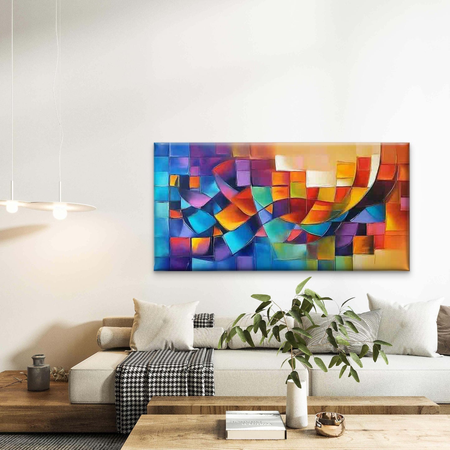 Vibrant Geometric Abstract Art Wall Art Canvas Office Home Room Framed 120x60cm - Bella Home Decor