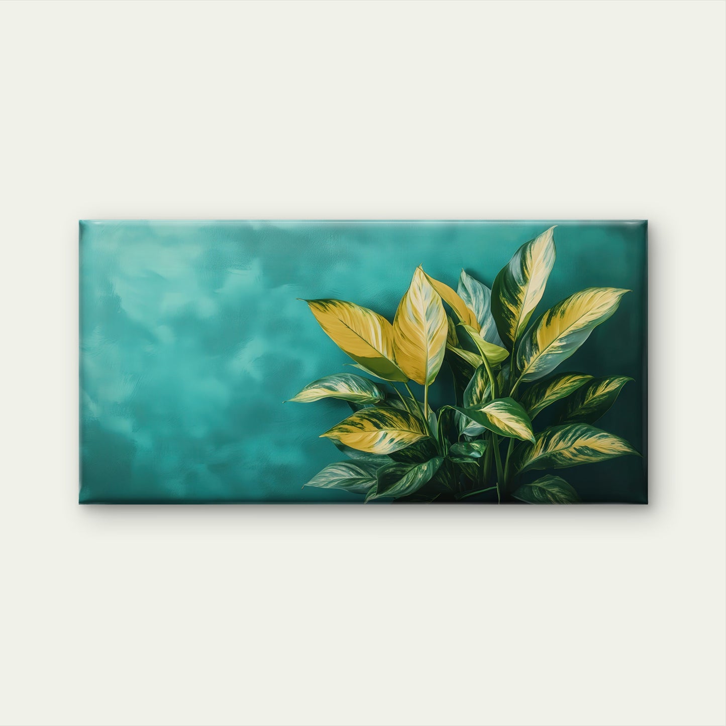 Golden Green Tropical Leaves Wall Art Canvas Office Home Room Framed 120x60cm