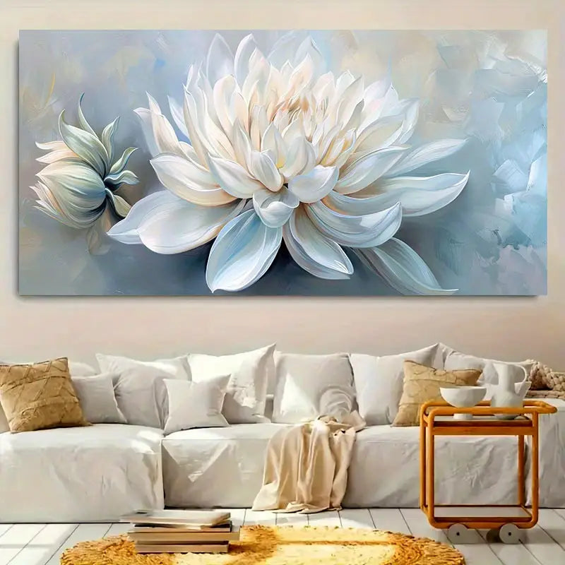 White Lotus Flower wall canvas office home room framed 120x60cm - Bella Home Decor