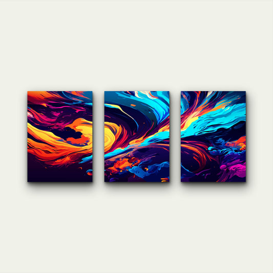 3pcs Bold Colorful Liquid Motion Wall Art Set Canvas Framed 60x90cm - High Quality Print 100% Australian Made Wall Canvas Ready to Hang - Bella Home Decor