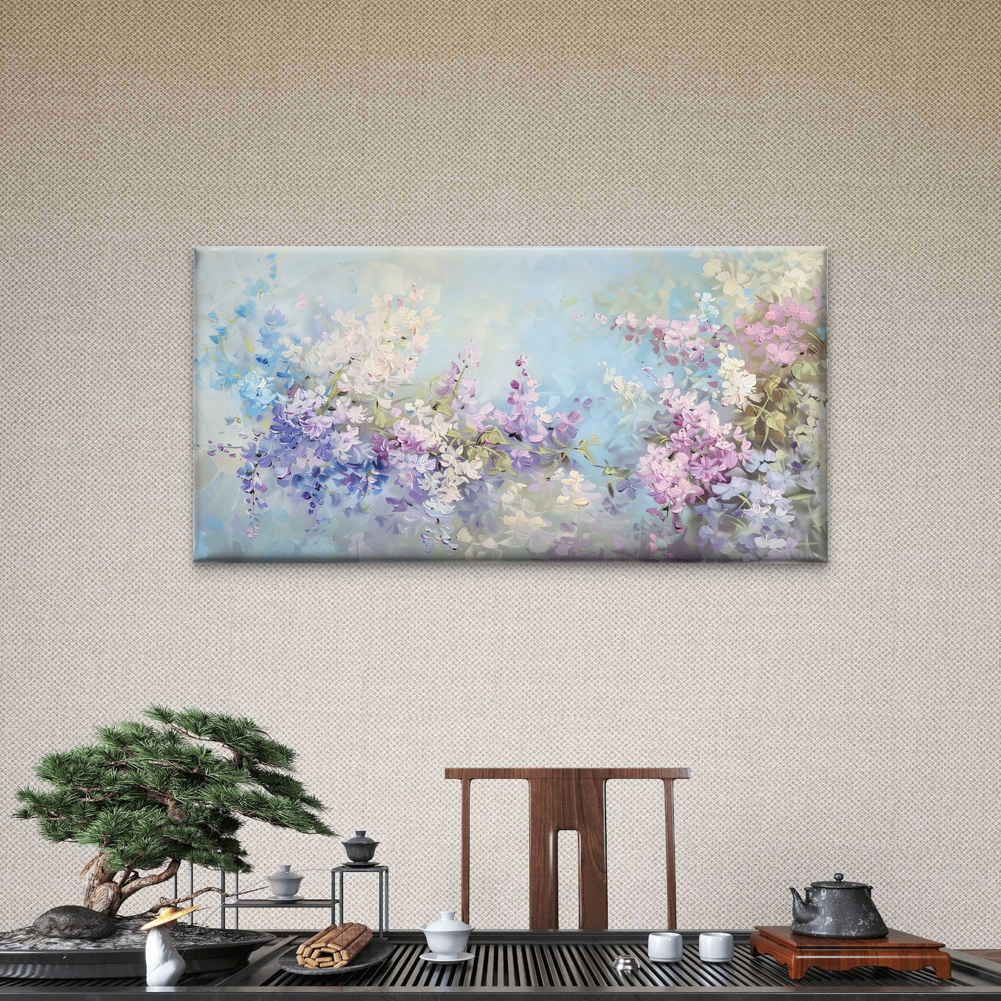 Purple Wisteria Floral Painting Wall Art Canvas Office Home Room Framed 120x60cm