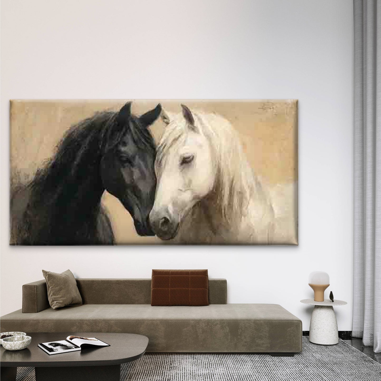 Two Horses Nose to Nose Wall Art Canvas Office Home Room Framed 120x60cm