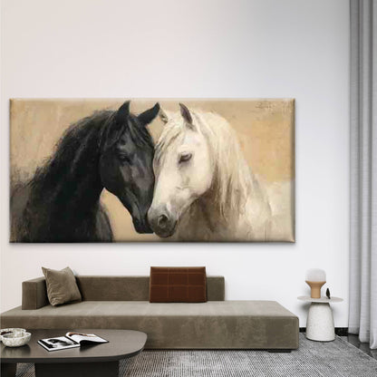 Two Horses Nose to Nose Wall Art Canvas Office Home Room Framed 120x60cm