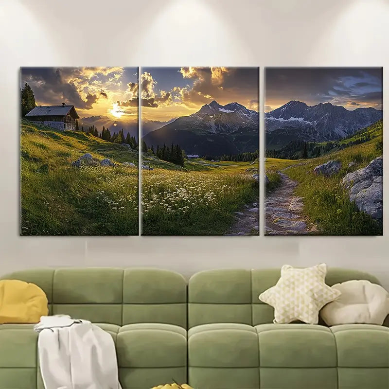 3pcs Obertauern Mountain Travel Landscape Wall Art Set Canvas Framed 50x70cm - High Quality Print 100% Australian Made Wall Canvas Ready to Hang