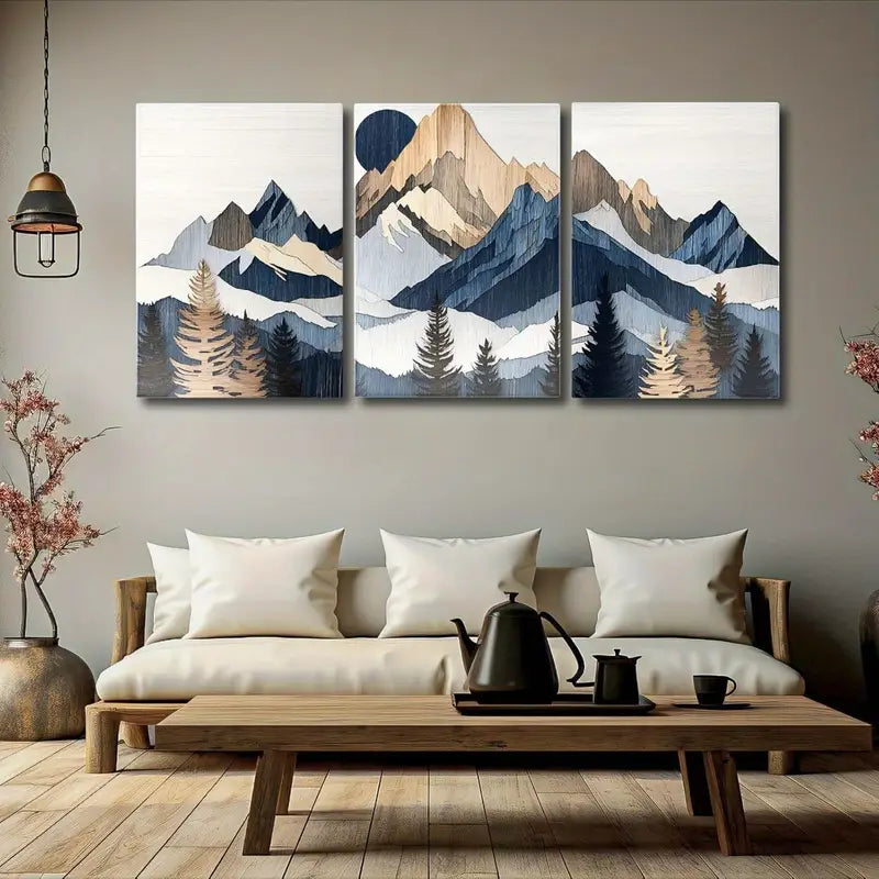 3pcs Boho Mountain Sun Forest Wall Decor Metal Print Ready to Hang Art - Bella Home Decor