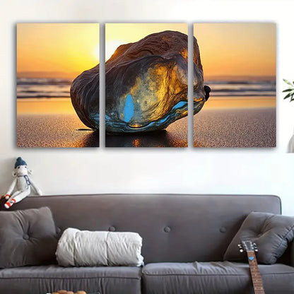 3pcs Beach Sunset Rock Blue Hues Wall Art Set Canvas Framed 60x90cm - High Quality Print 100% Australian Made Wall Canvas Ready to Hang - Bella Home Decor