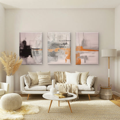 3pcs Abstract Grey Black Orange Wood Rings Wall Art Set Canvas Framed 40x60cm - High Quality Print 100% Australian Made Wall Canvas Ready to Hang