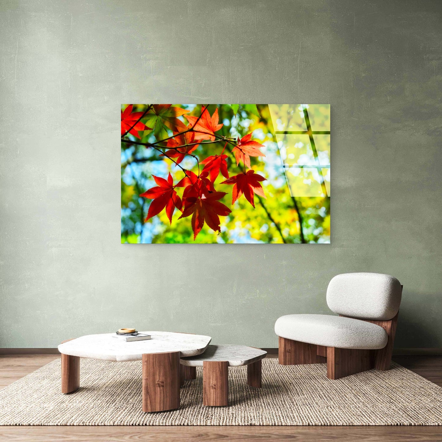 Red Maple Leaves Foliage Acrylic Glass Printing Wall Art Australian Made Quality