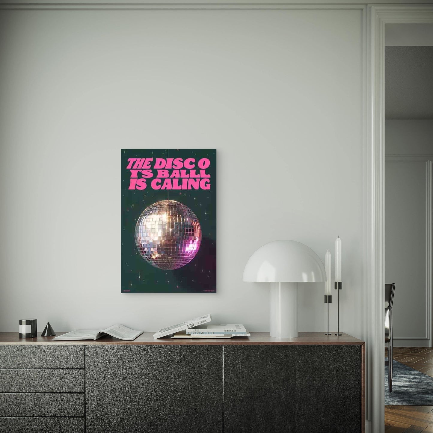 THE DISCO IS BALLING IS CALLING Text Metal Print Ready to Hang - Bella Home Decor