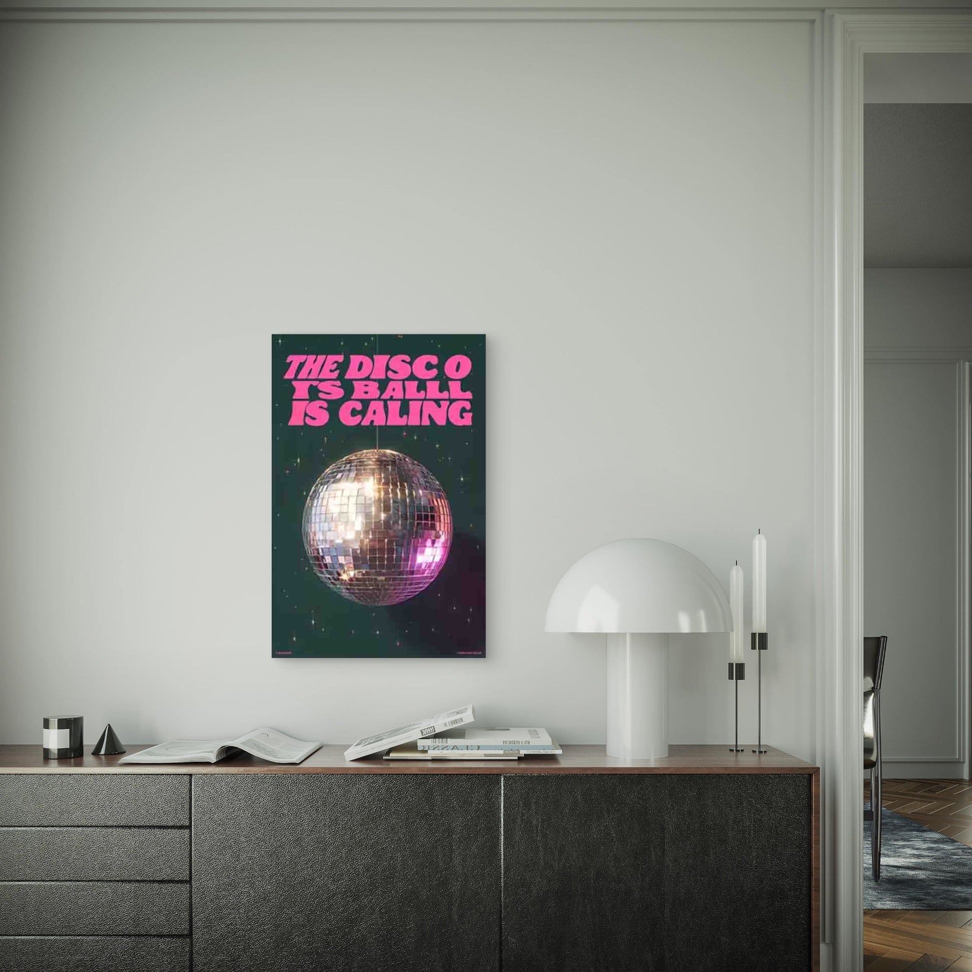 THE DISCO IS BALLING IS CALLING Text Metal Print Ready to Hang - Bella Home Decor