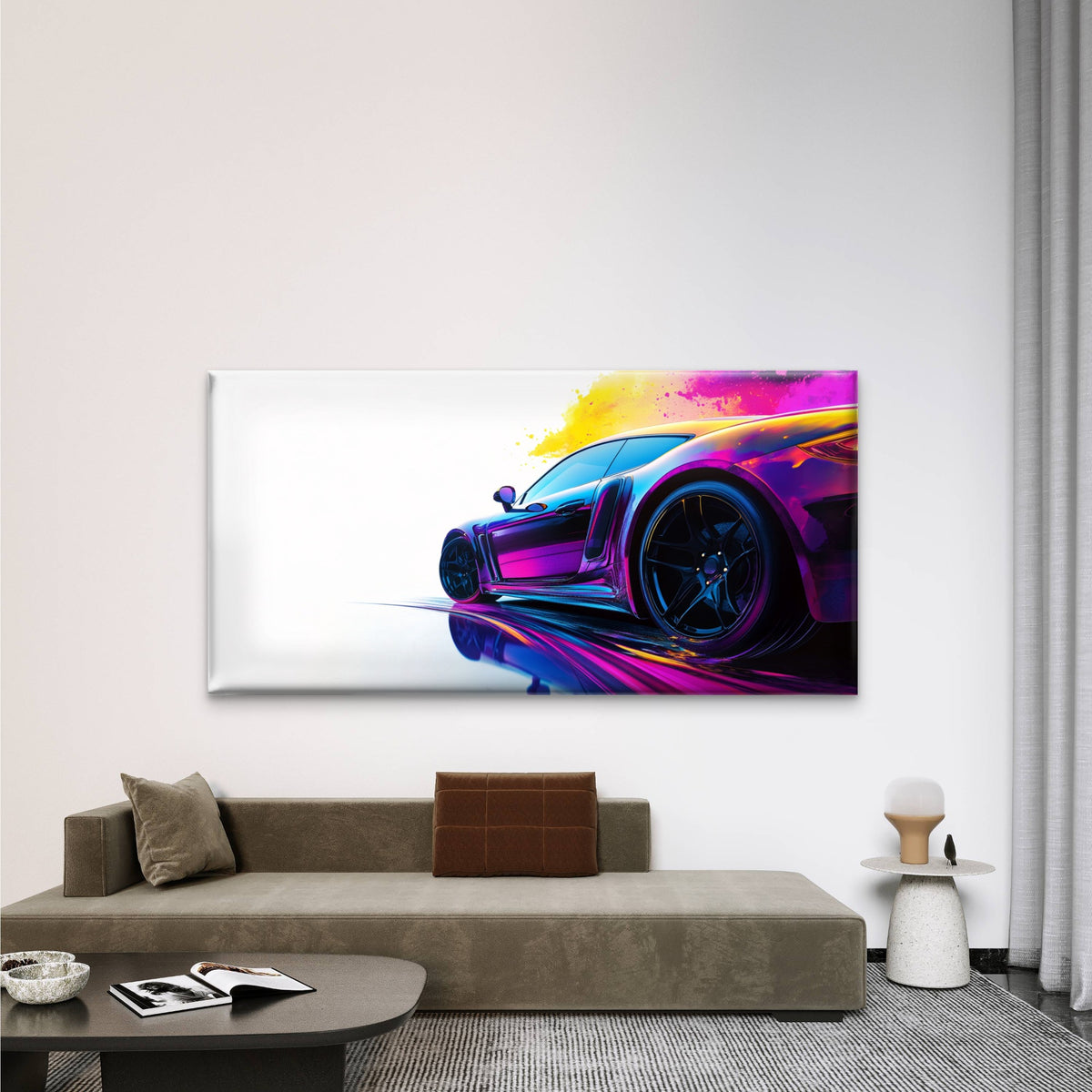 Vibrant Abstract Sports Car Wall Art Canvas Office Home Room Framed 120x60cm