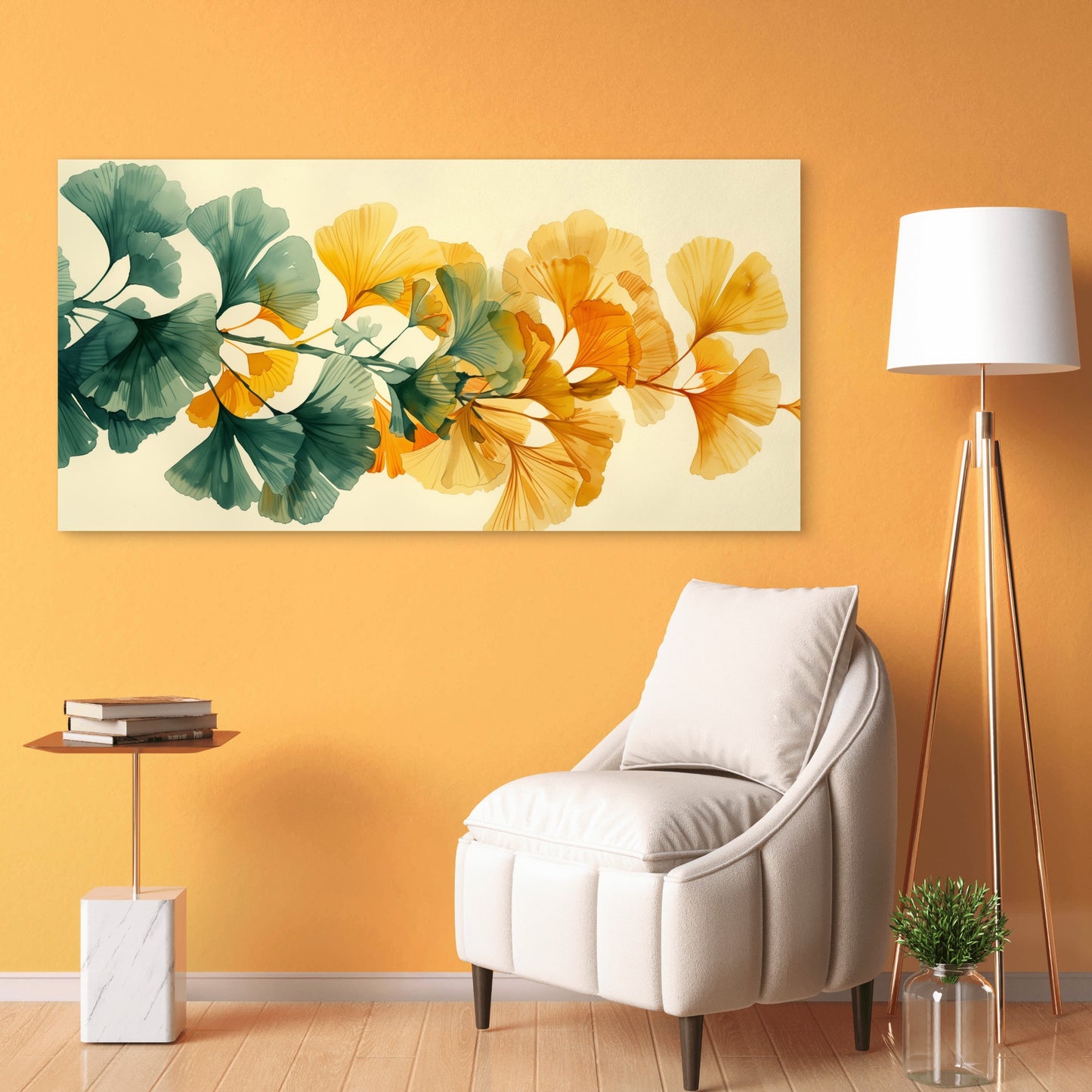 Ginkgo Leaves Green And Gold Wall Art Canvas Office Home Room Framed 120x60cm