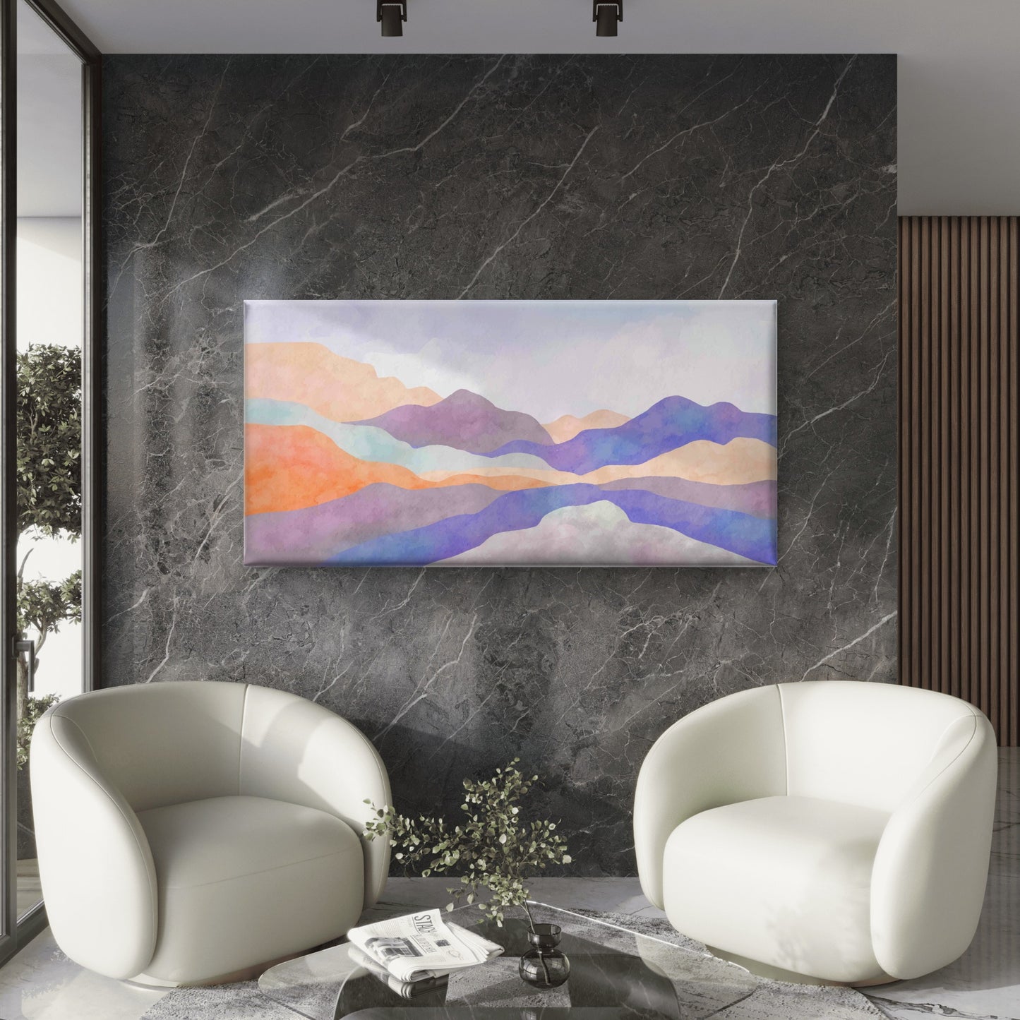 Serene Watercolor Peaks Wall Art Canvas Office Home Room Framed 120x60cm - Bella Home Decor