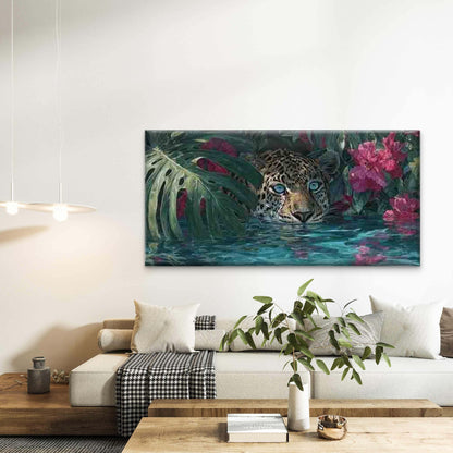 Leopard Surrounded by Flowers Wall Art Canvas Office Home Room Framed 120x60cm