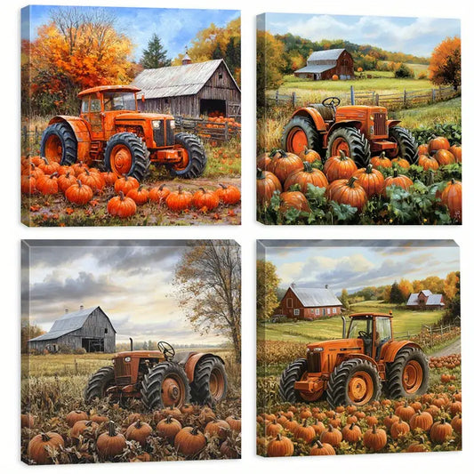 4pcs  Pumpkins, Farm Landscape Decorative PF    Wall Art Canvas Framed