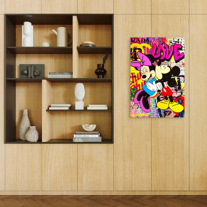 Retro Romantic Mice Couple Graffiti Art 40x60cm Metal Print Ready to Hang - Bella Home Decor
