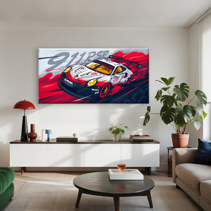 White & Red Drifting Supercar Wall Art Canvas Office Home Room Framed 120x60cm - Bella Home Decor