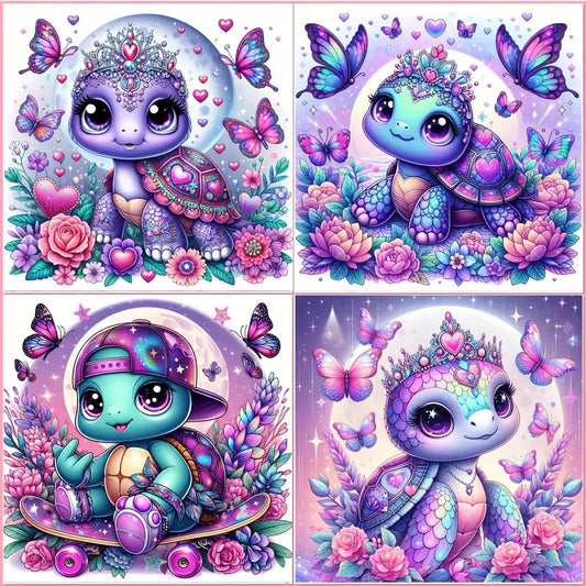 4pcs Lovely PrinceTurtle Wall Art Canvas Framed