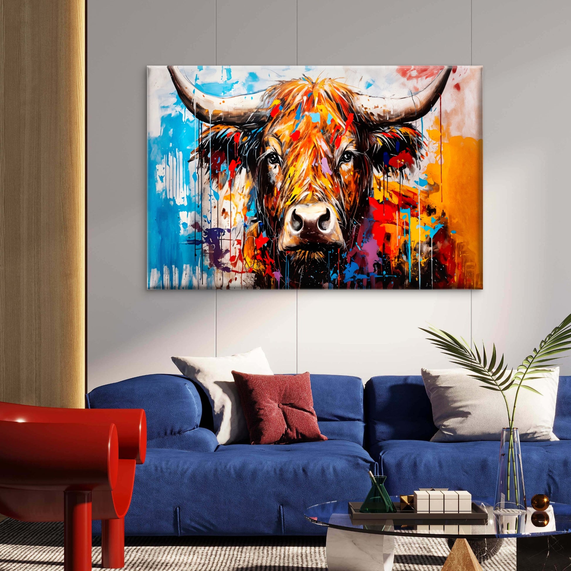 Multi-Color Abstract Highland Cow Wall Art Decor 100% Australian Made - Bella Home Decor