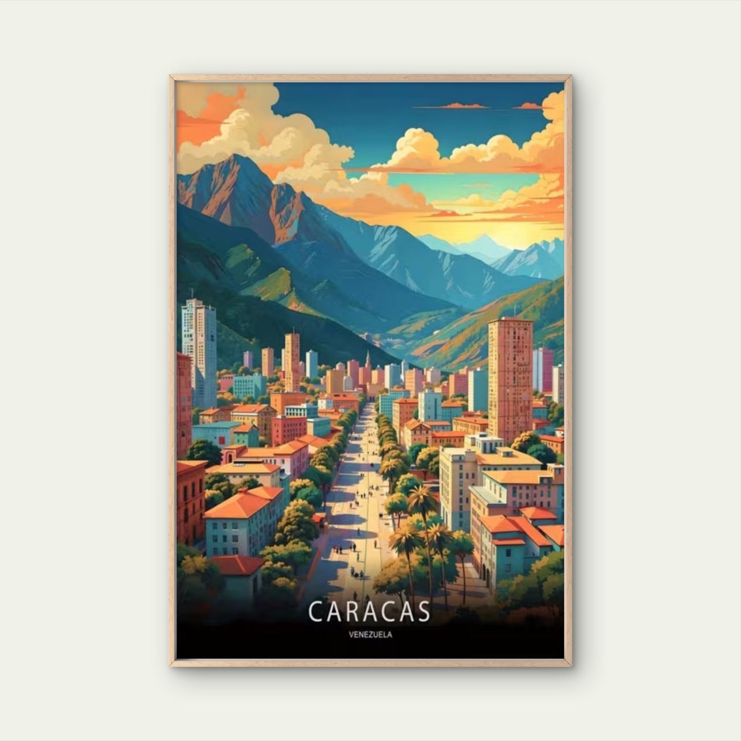 Caracas Venezuela Minimalist Design with Vibrant Travel Poster Print Wall Art