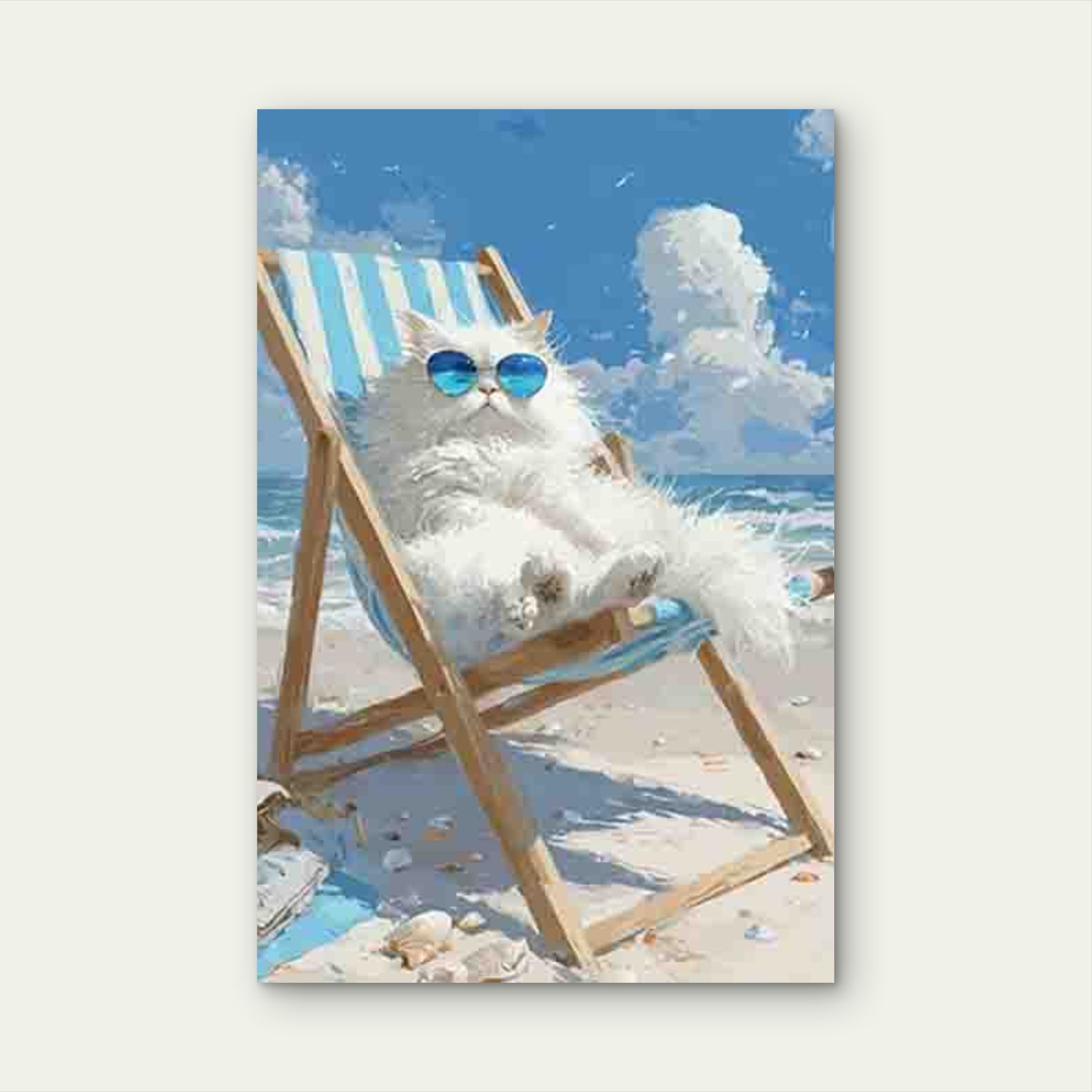 Relaxed Cat with Beach Vibes Metal Print Ready to Hang - Bella Home Decor