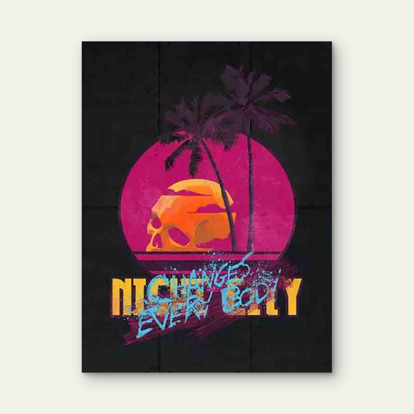Pink & Purple Palm Tree Sunset with Neon Skull Metal Print Ready to Hang