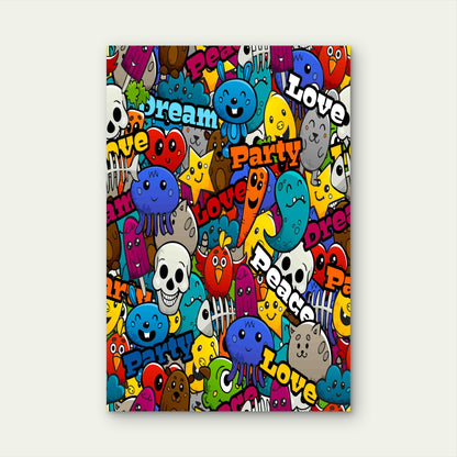 Graffiti Cartoon Abstract Characters Peace Love Metal Print Ready to Hang Metal Print Ready to Hang