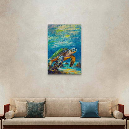 Sea Turtle Abstract Art Painting 40x60cm Metal Print Ready to Hang - Bella Home Decor