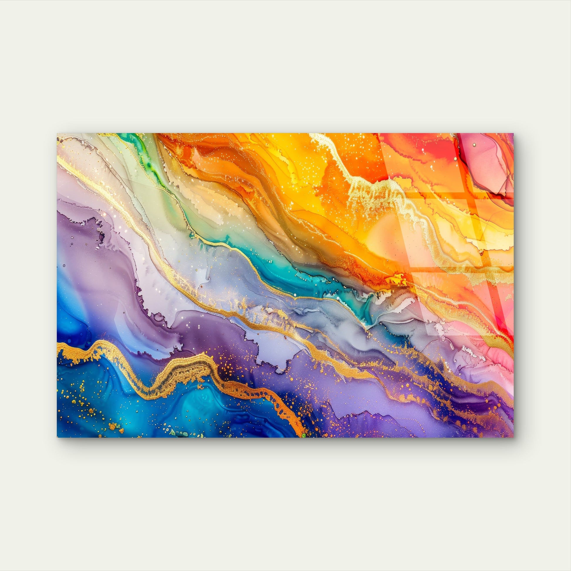 Abstract Rainbow Marble Wave Gold Vein Acrylic Glass Printing Wall Art Australian Made Quality