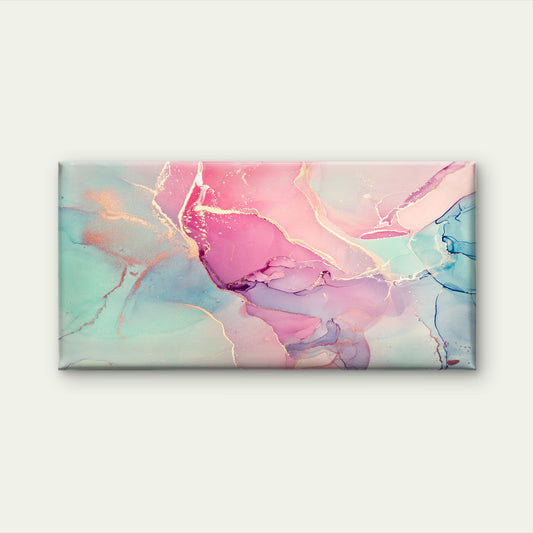 Pink Teal Gold Marble Swirl Wall Art Canvas Office Home Room Framed 120x60cm