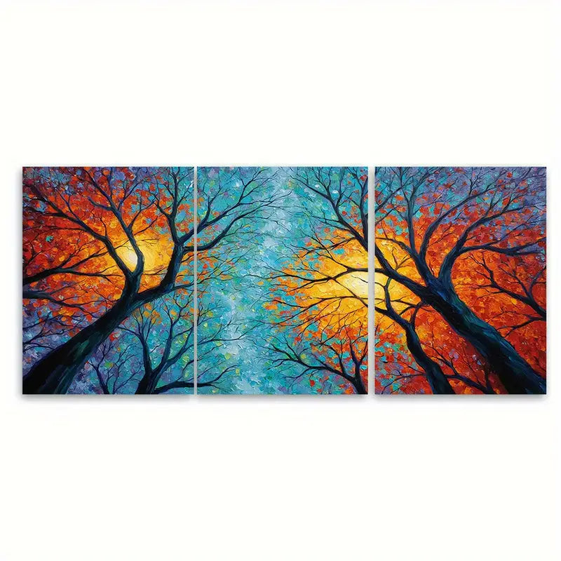 3pcs Original Forest Oil Painting Sunset Tree Wall Art Set Canvas Framed 40x60cm - High Quality Print 100% Australian Made Wall Canvas Ready to Hang