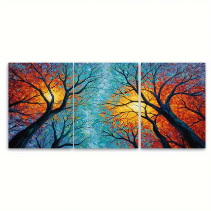 3pcs Original Forest Oil Painting Sunset Tree Wall Art Set Canvas Framed 50x70cm - High Quality Print 100% Australian Made Wall Canvas Ready to Hang