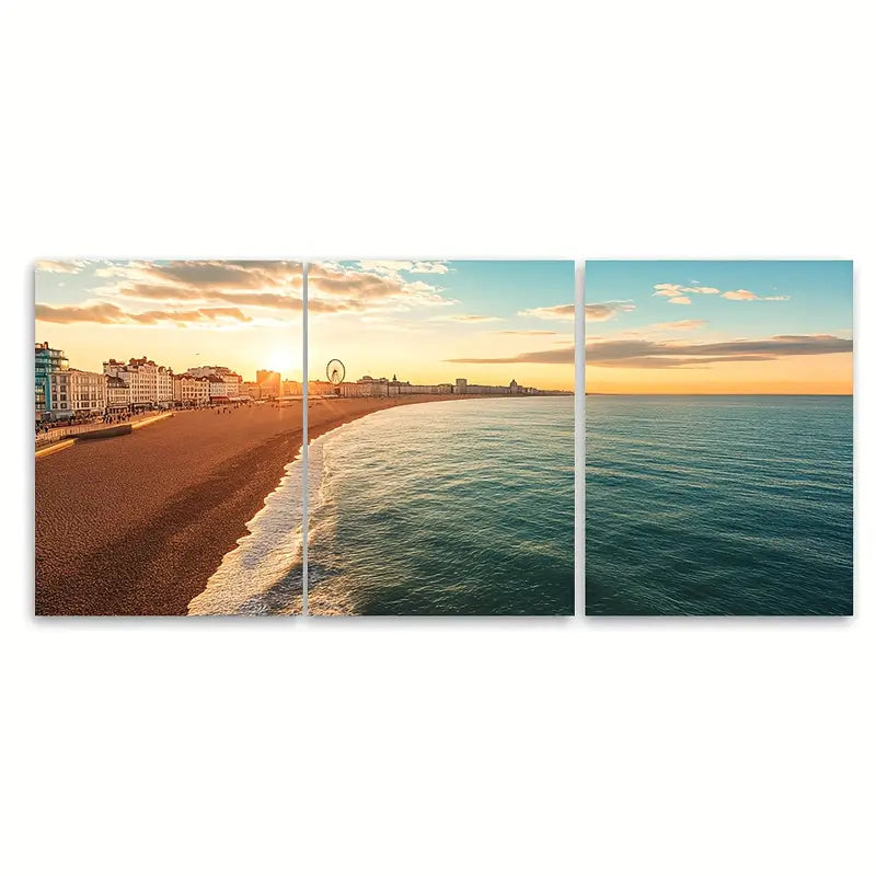3pcs Coastal UK Beach Metal Print Ready to Hang Art - Bella Home Decor