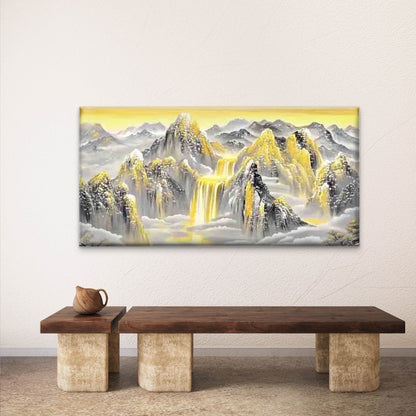 Golden Mountain Scene Wall Art Canvas Office Home Room Framed 120x60cm - Bella Home Decor