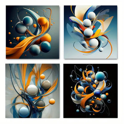 4pcs Blue Abstract  Vintage Style BAV  Wall Art Canvas Framed