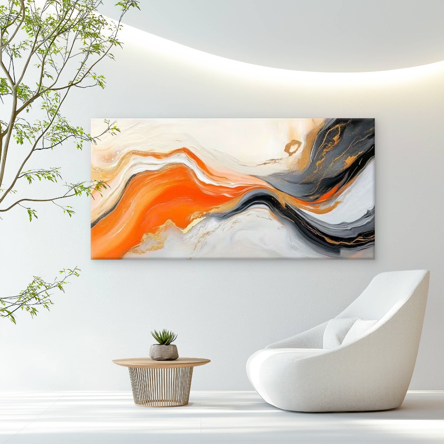Orange & Black Abstract Wall Art Canvas Office Home Room Framed 120x60cm