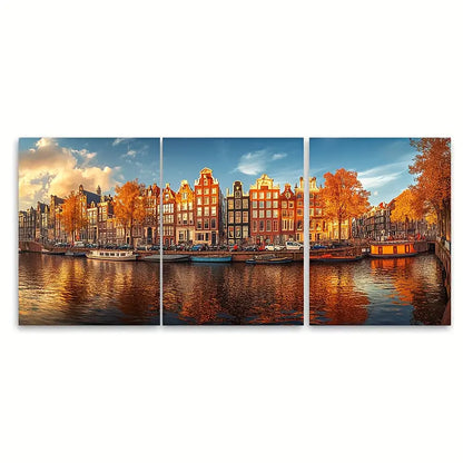 3pcs Iconic Dutch Cityscape Prints Metal Print Ready to Hang Art
