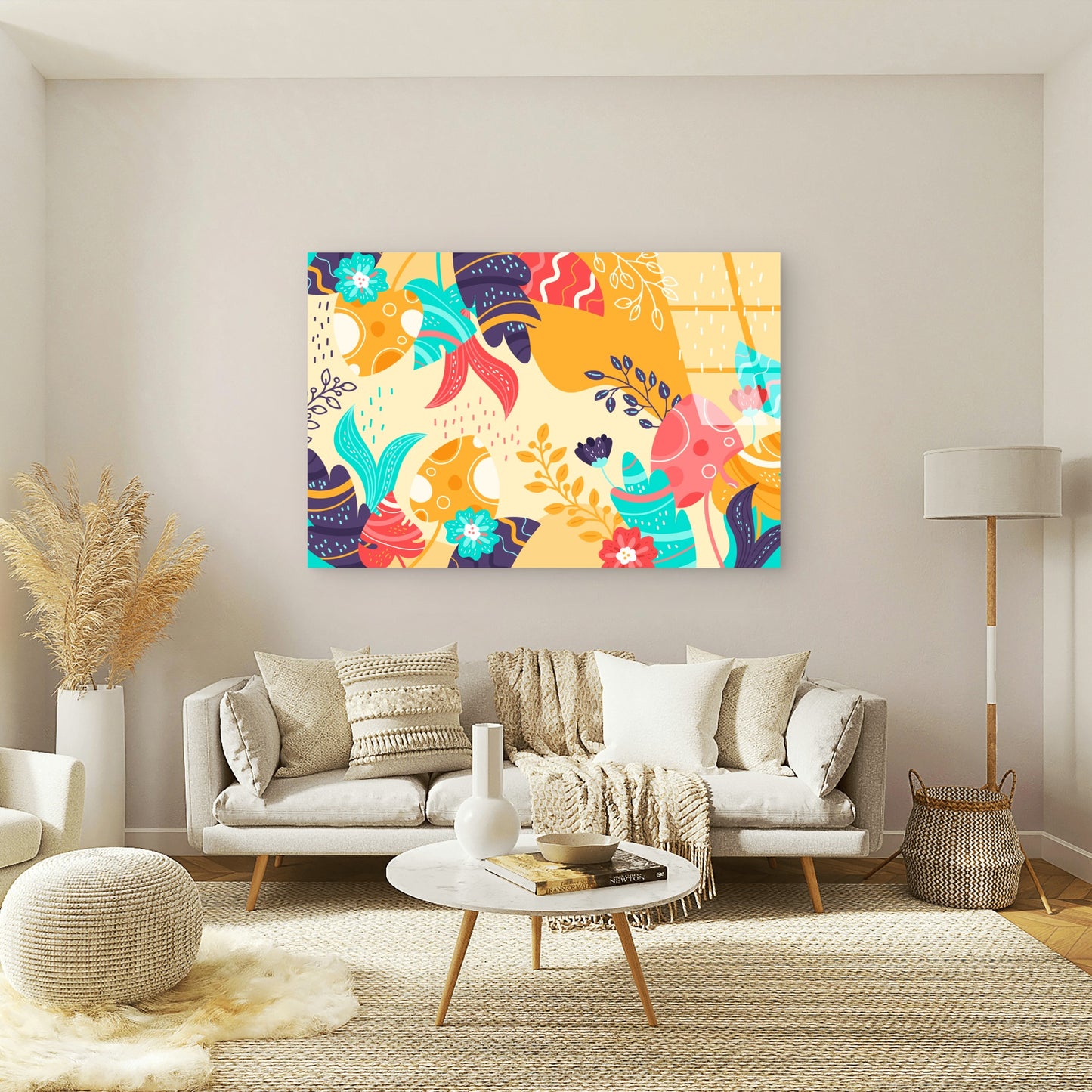 Boho Botanical Floral Yellow Glass Printing Wall Art Australian Made Quality
