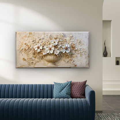 Baroque Style Floral Relief Wall Art Canvas Office Home Room Framed 120x60cm