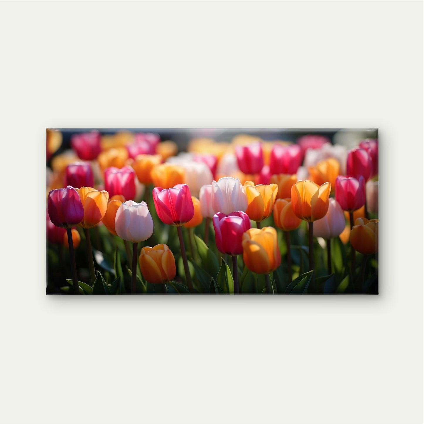 Vibrant Tulips In Sunlight Wall Art Canvas Office Home Room Framed 120x60cm