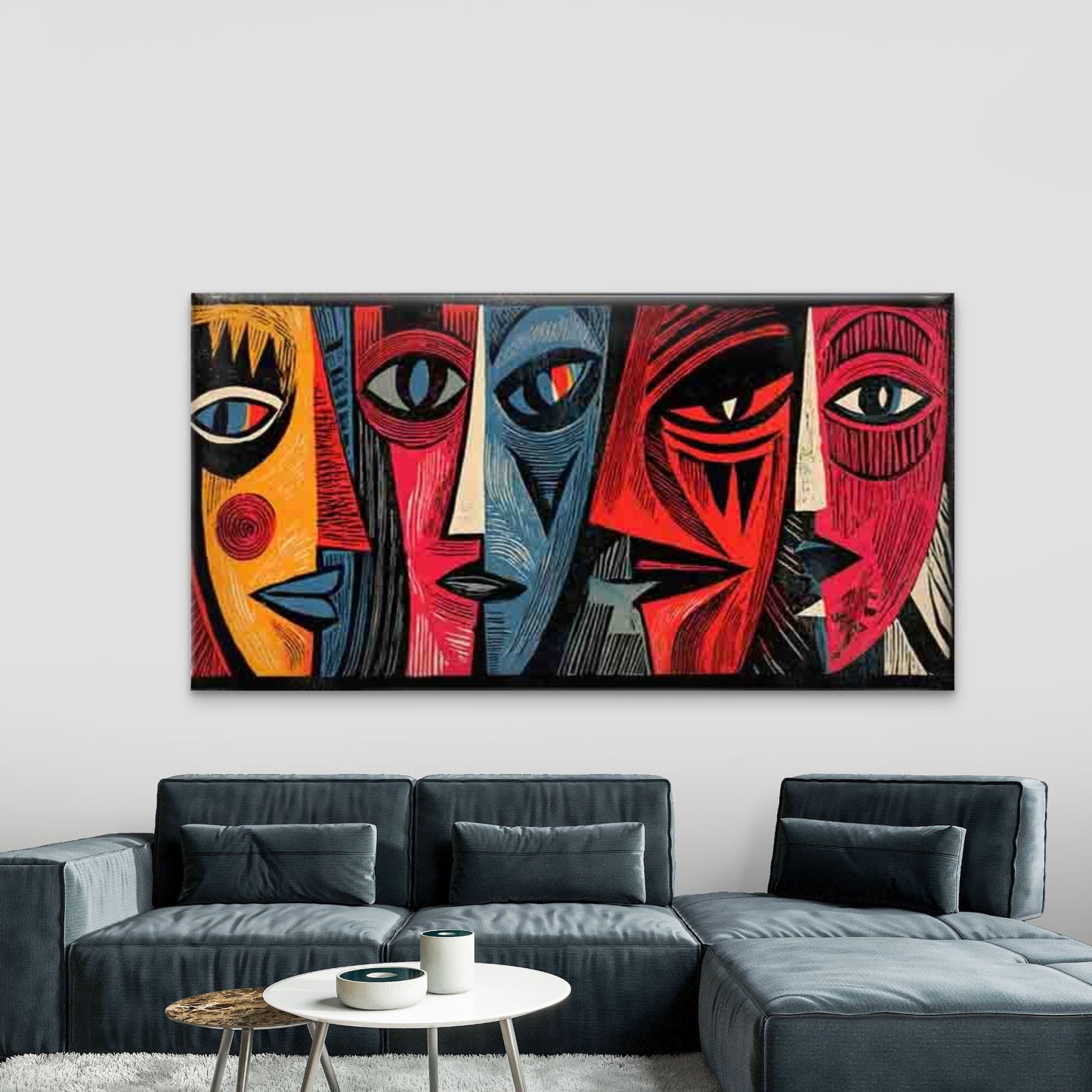 Abstract Face Vibrant Colors Wall Art Canvas Office Home Room Framed 120x60cm