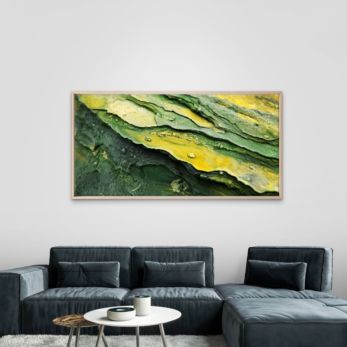 Green & Yellow Textured Design Wall Art Canvas Office Home Room Framed 120x60cm