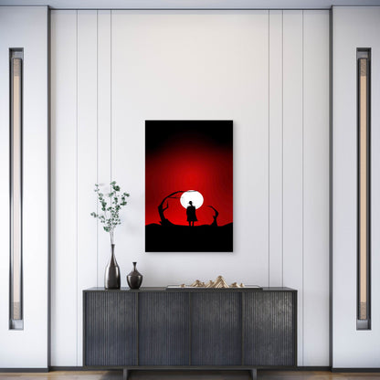 Lone Cowboy Figure Silhouetted Against a Dramatic Blood-Red Sky 60x90cm Metal Print Ready to Hang