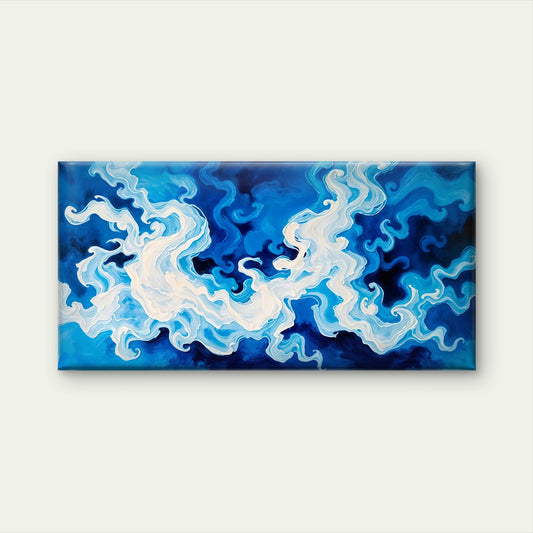 Abstract Blue Liquid Waves Wall Art Canvas Office Home Room Framed 120x60cm