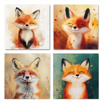 4pcsBlissful Fox Grin Wall Art Canvas Framed