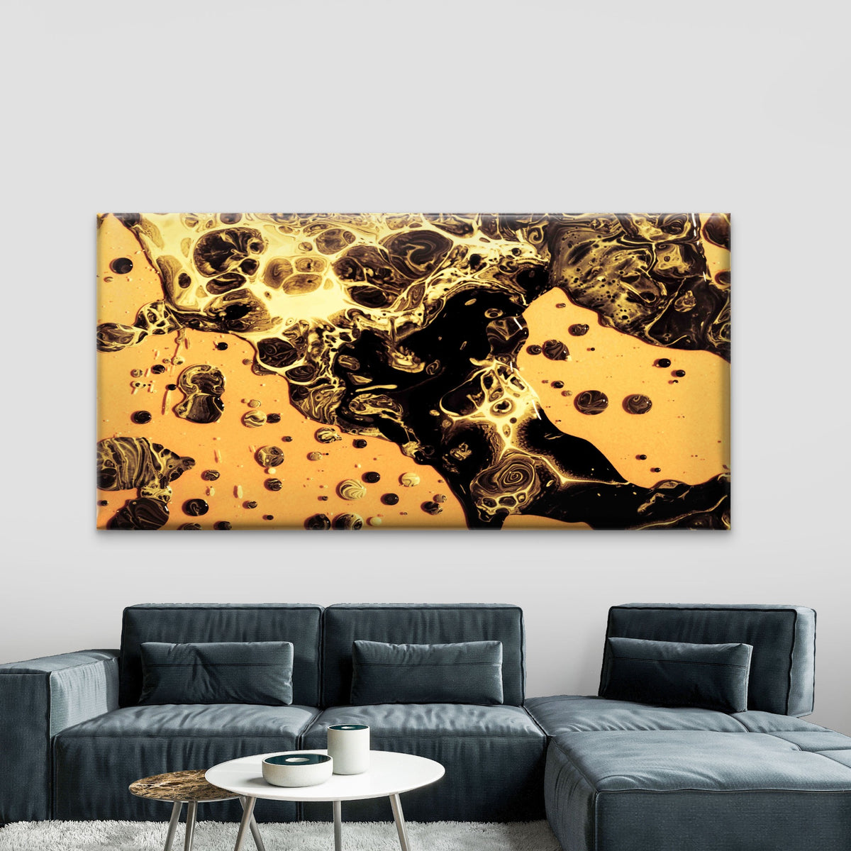 Flow Of Blending Golden Paints Wall Art Canvas Office Home Room Framed 120x60cm