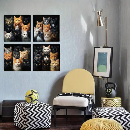 4pcs Cat Room Decor Home Decor HE  Wall Art Canvas Framed
